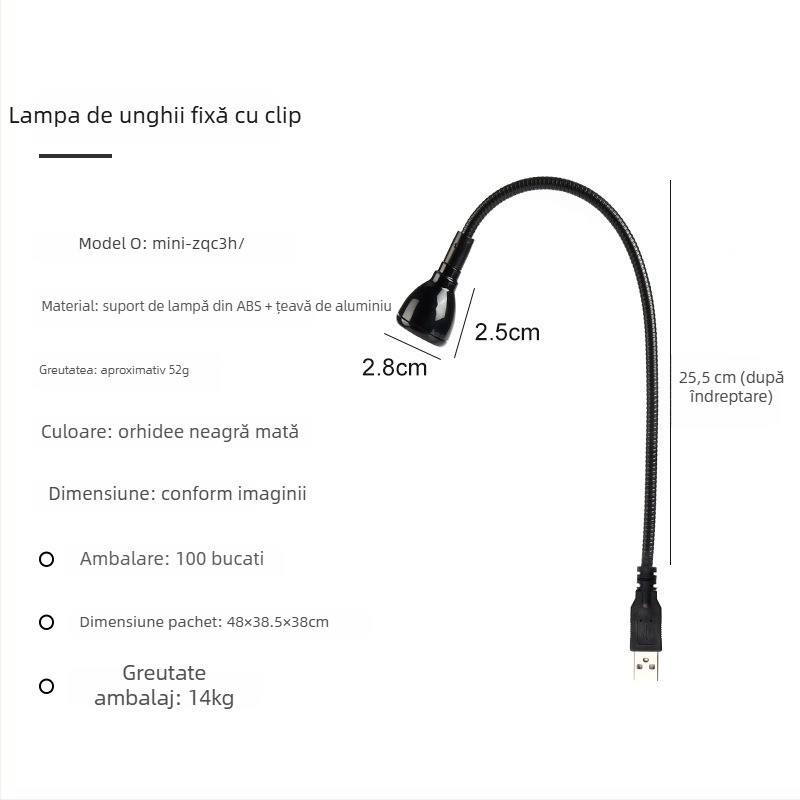 Lampă de unghii de birou cu unghi reglabil, 3W, lampă UV pentru uscare gel, cu clips