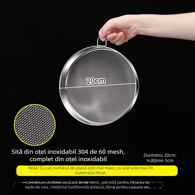 Sei pentru făină din oțel inoxidabil 304, mâner, ultrafin cu plasă de 60 ochi, brand Runnuo, origine Chaozhou, Guangdong