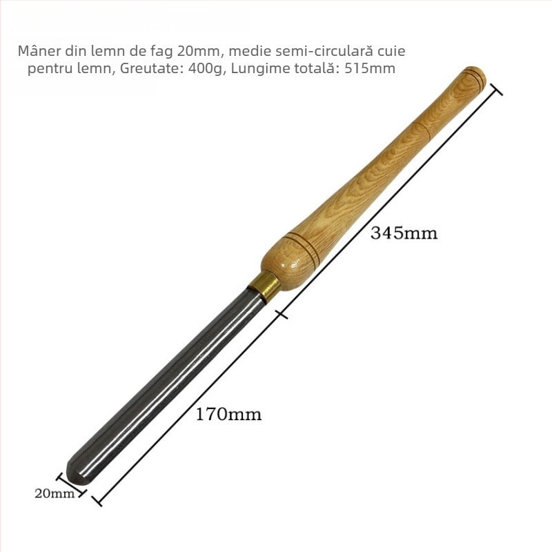 YIBEI Instrument pentru prelucrarea lemnului cu Ash wood handle, semi-circular design, lamă HSS