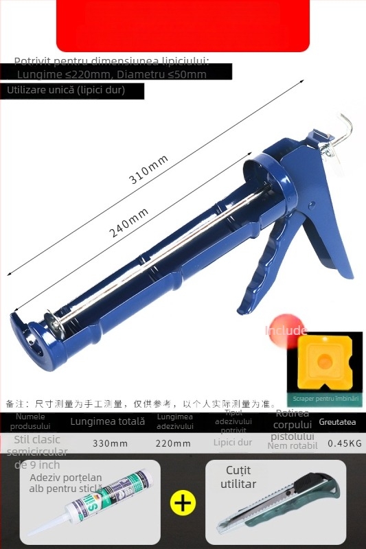 Pistol de lipit pentru sticlă, automat, economisește efort, pistol de lipit structural pentru construcții