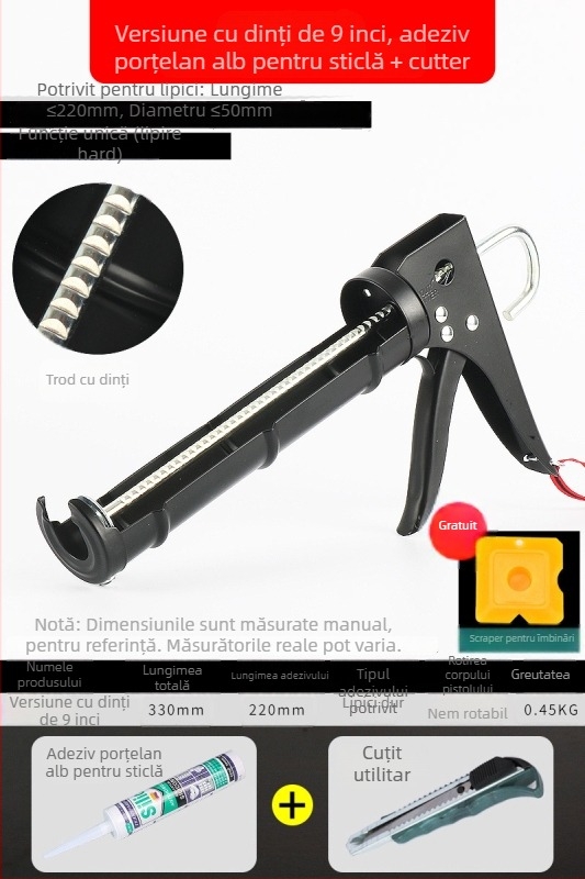 Pistol de lipit pentru sticlă, automat, economisește efort, pistol de lipit structural pentru construcții