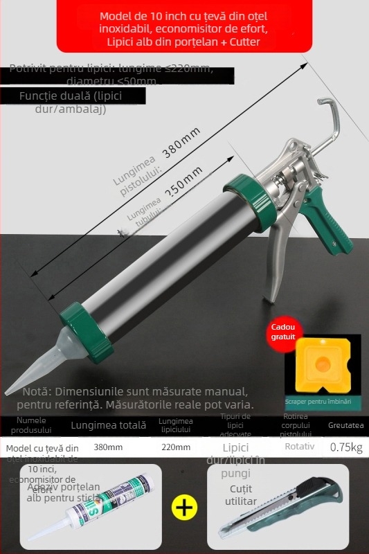 Pistol de lipit pentru sticlă, automat, economisește efort, pistol de lipit structural pentru construcții