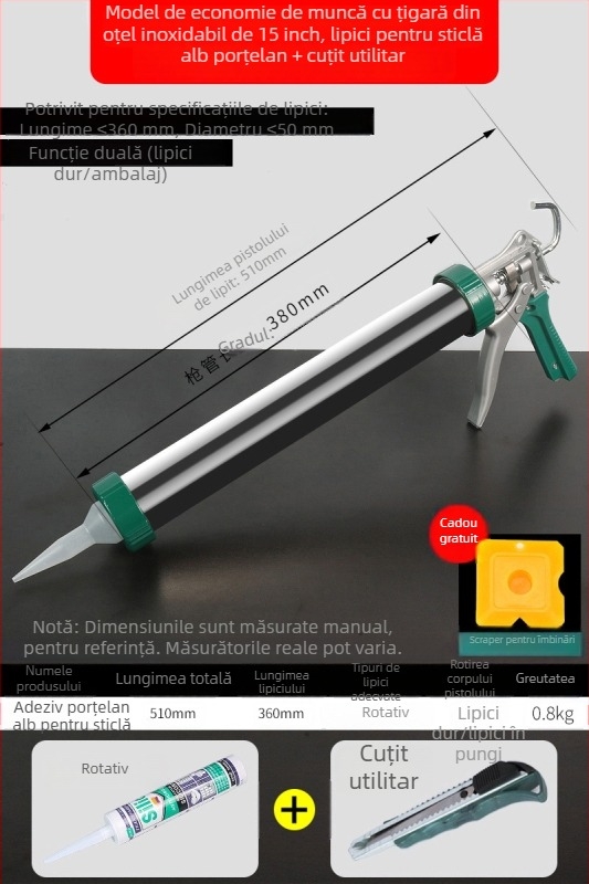 Pistol de lipit pentru sticlă, automat, economisește efort, pistol de lipit structural pentru construcții