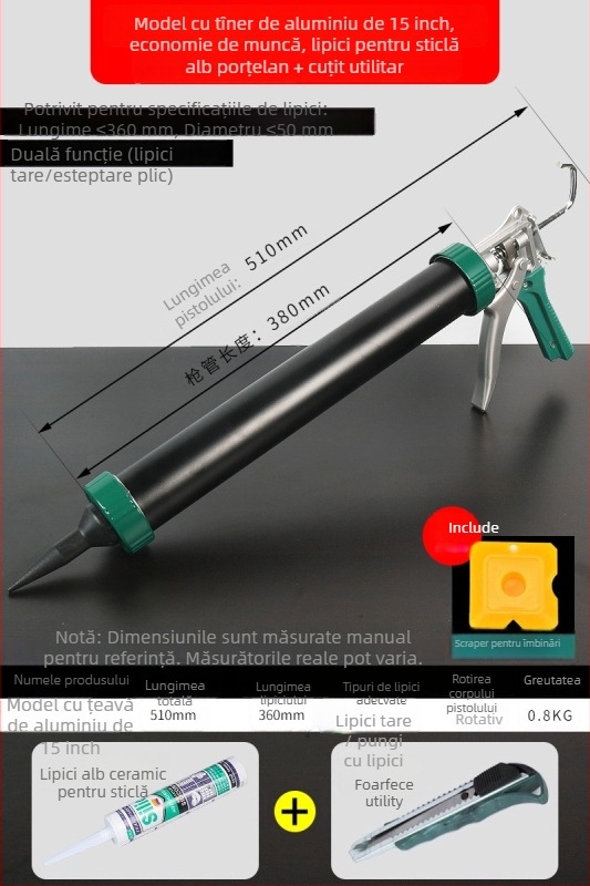 Pistol de lipit pentru sticlă, automat, economisește efort, pistol de lipit structural pentru construcții