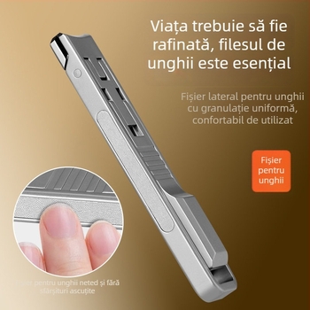Clește de unghii pliabil, cu pila pentru unghii și foarfecă pentru unghii – oțel inoxidabil, cod M080, portabil/plat pentru uz casnic, instrument universal de îngrijire