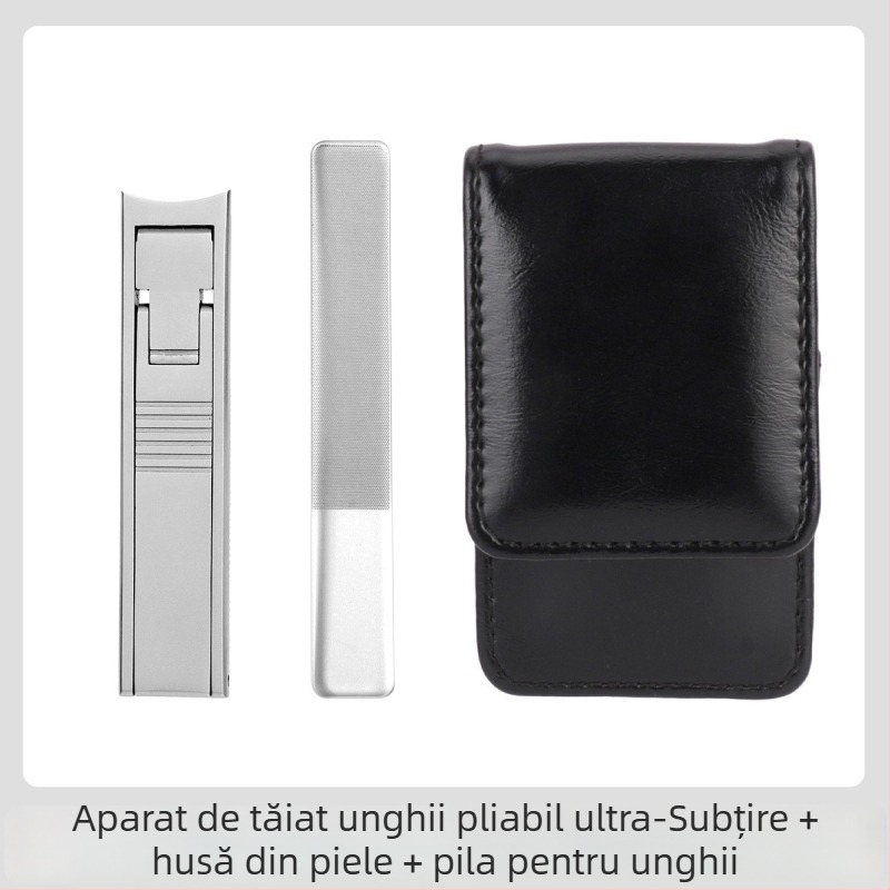 Clește de unghii pliabil, cu pila pentru unghii și foarfecă pentru unghii – oțel inoxidabil, cod M080, portabil/plat pentru uz casnic, instrument universal de îngrijire