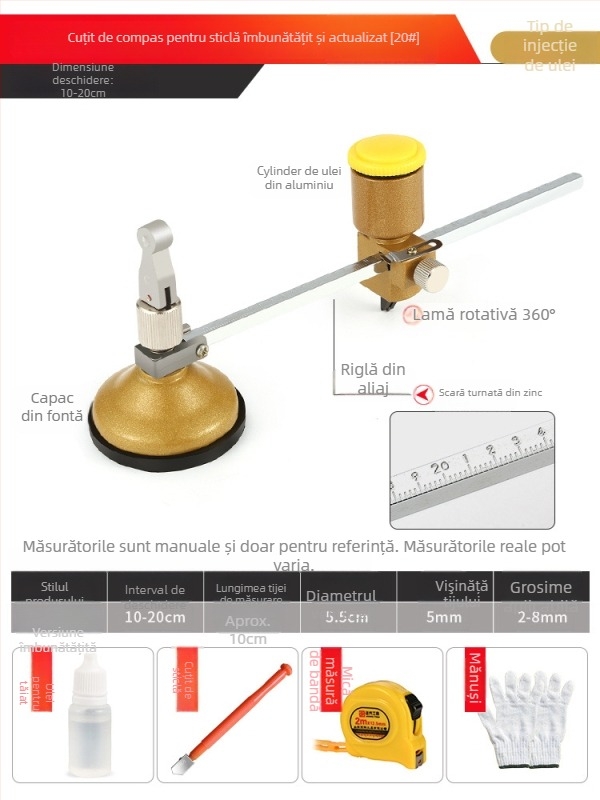 Tăietor circular pentru sticlă cu compas pentru găuri — unelte circulare de tăiere a sticlei (Origine: Mainland China; Tip: Other; Marcă: Other; Domeniu: Other)