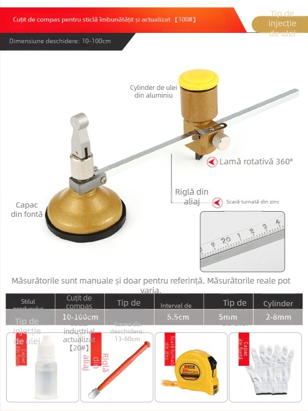 Tăietor circular pentru sticlă cu compas pentru găuri — unelte circulare de tăiere a sticlei (Origine: Mainland China; Tip: Other; Marcă: Other; Domeniu: Other)