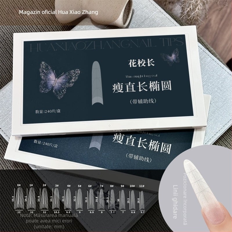 Unghii artificiale autoadezive, ultra-subțiri, formă ovală lungă, cu linie ghid, aplicare parțială, finisaj impecabil (Brand: Principal Hua; Origine: Guangdong; Categorie: bijuterii pentru unghii; Public țintă: Populația generală)