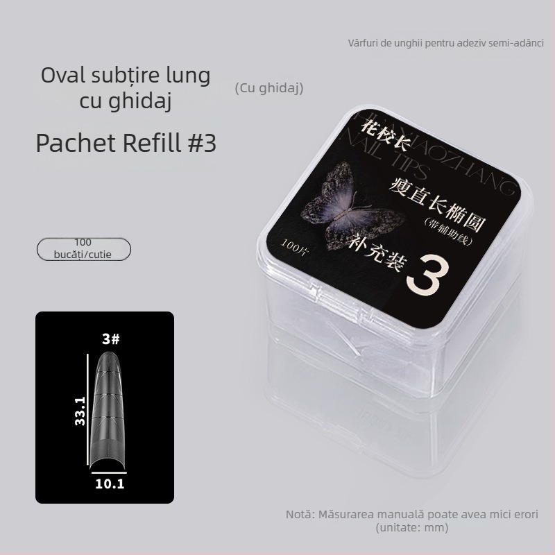 Unghii artificiale autoadezive, ultra-subțiri, formă ovală lungă, cu linie ghid, aplicare parțială, finisaj impecabil (Brand: Principal Hua; Origine: Guangdong; Categorie: bijuterii pentru unghii; Public țintă: Populația generală)