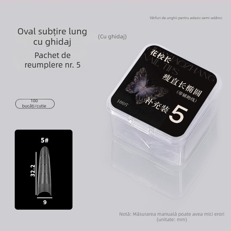 Unghii artificiale autoadezive, ultra-subțiri, formă ovală lungă, cu linie ghid, aplicare parțială, finisaj impecabil (Brand: Principal Hua; Origine: Guangdong; Categorie: bijuterii pentru unghii; Public țintă: Populația generală)