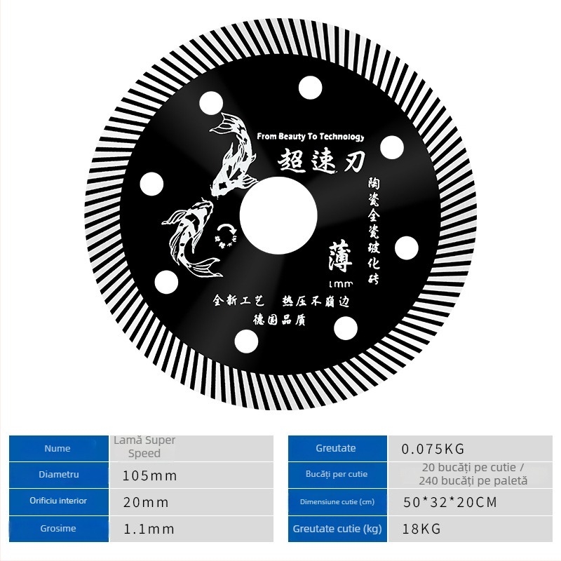 Disc diamant pentru ceramică și plăci, model 114/105, Swimming Forest brand, pentru procesarea pietrei.