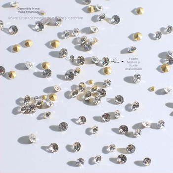 Cristale pentru unghii – Servant A, seria Princess, cristale din sticlă și rhinestones, modele picături de apă și stele, stil lux ușor