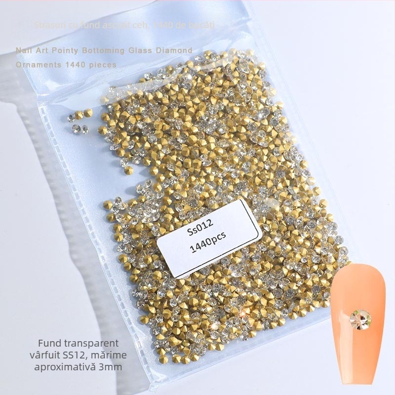 Cristale pentru unghii – Servant A, seria Princess, cristale din sticlă și rhinestones, modele picături de apă și stele, stil lux ușor