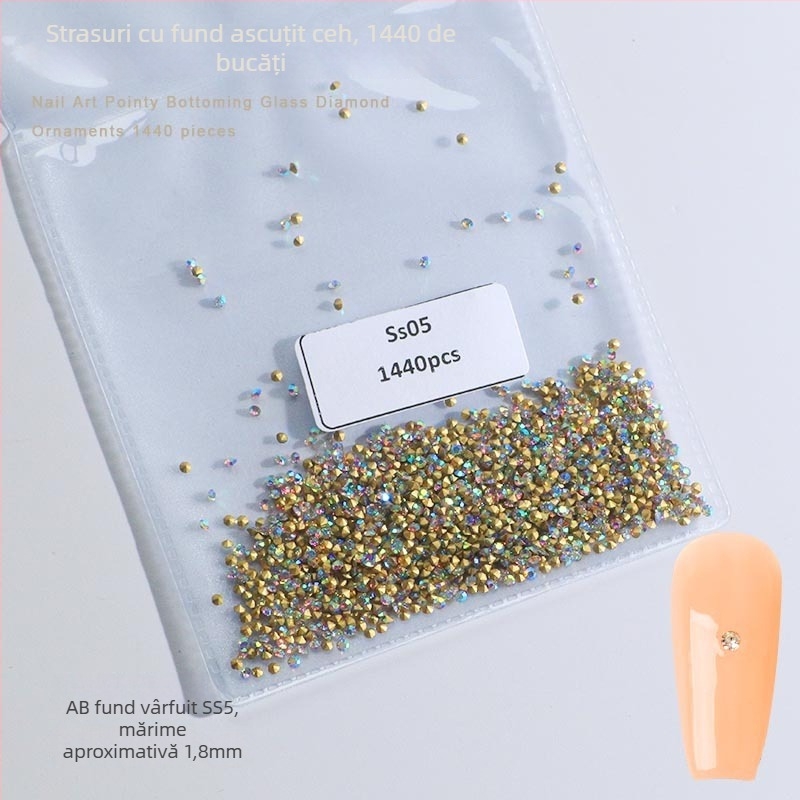 Cristale pentru unghii – Servant A, seria Princess, cristale din sticlă și rhinestones, modele picături de apă și stele, stil lux ușor