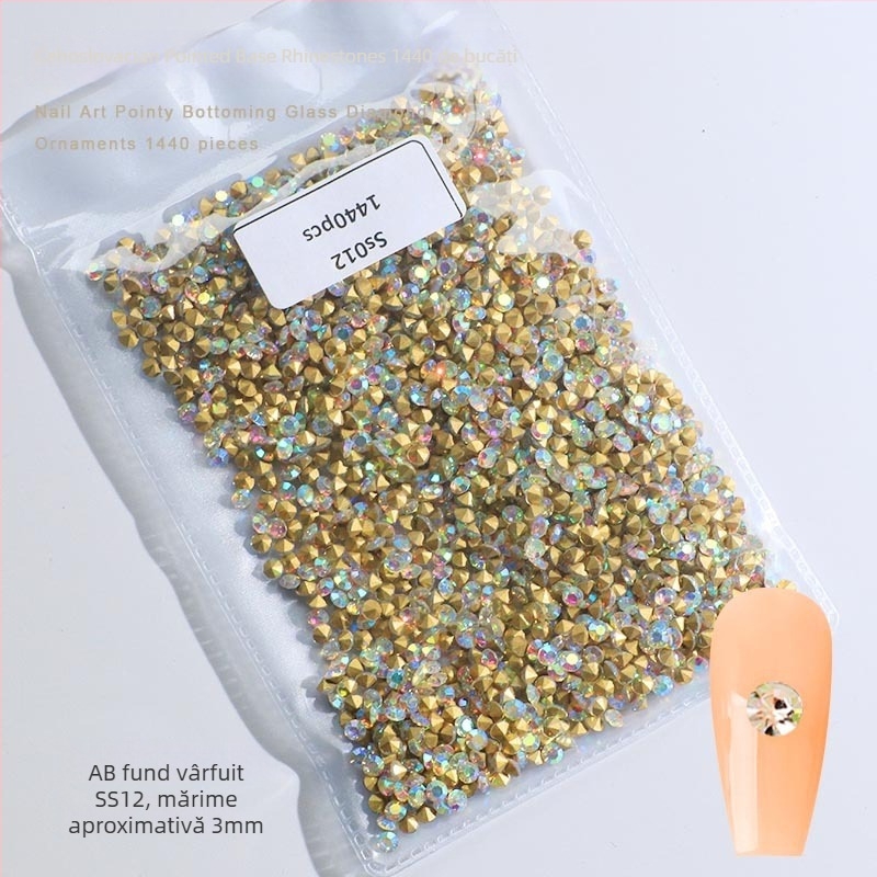 Cristale pentru unghii – Servant A, seria Princess, cristale din sticlă și rhinestones, modele picături de apă și stele, stil lux ușor