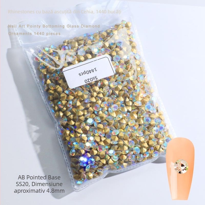 Cristale pentru unghii – Servant A, seria Princess, cristale din sticlă și rhinestones, modele picături de apă și stele, stil lux ușor