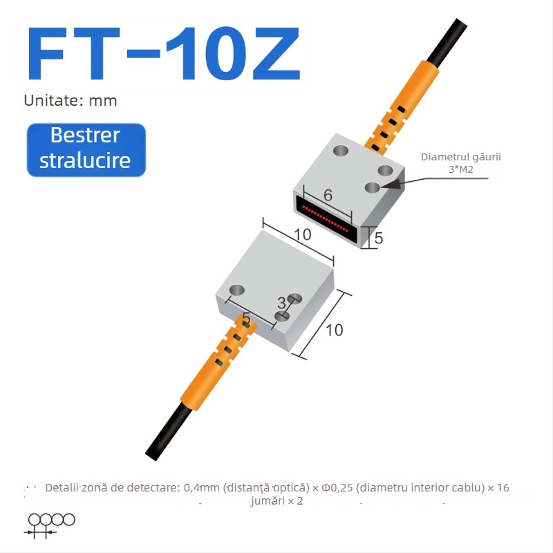 Senzor optic pe fibră Through-beam, matrice, amplificator pentru detecție în zonă, reflexie difuză