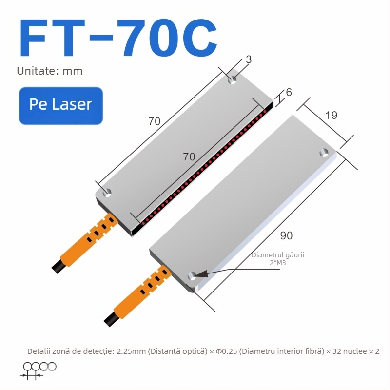 Senzor optic pe fibră Through-beam, matrice, amplificator pentru detecție în zonă, reflexie difuză