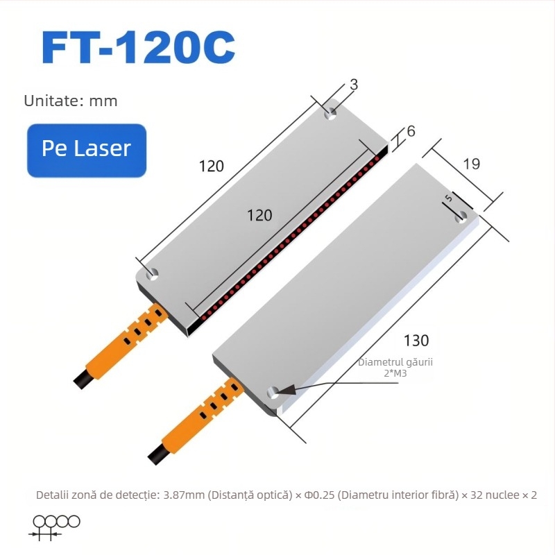 Senzor optic pe fibră Through-beam, matrice, amplificator pentru detecție în zonă, reflexie difuză