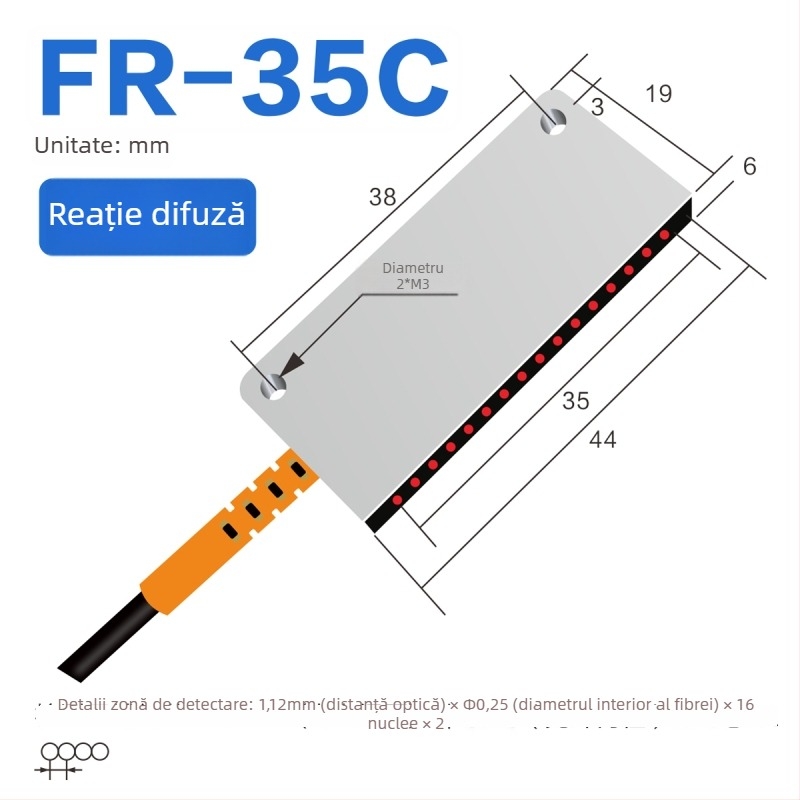 Senzor optic pe fibră Through-beam, matrice, amplificator pentru detecție în zonă, reflexie difuză