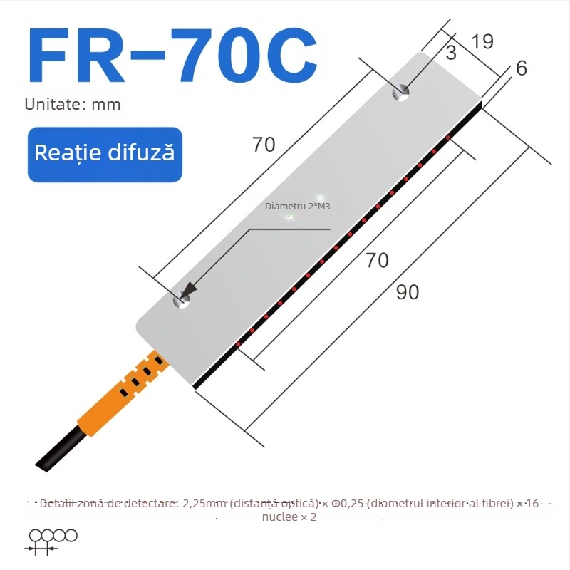 Senzor optic pe fibră Through-beam, matrice, amplificator pentru detecție în zonă, reflexie difuză