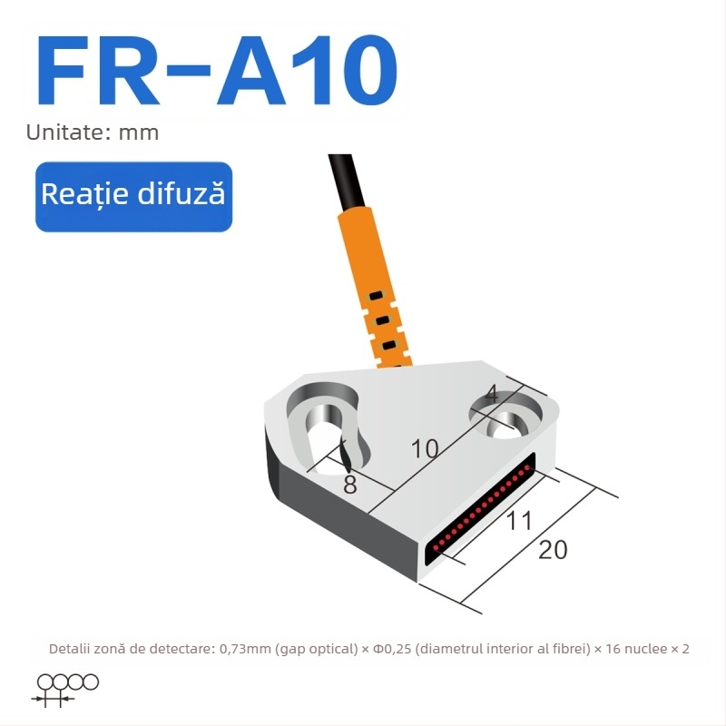 Senzor optic pe fibră Through-beam, matrice, amplificator pentru detecție în zonă, reflexie difuză
