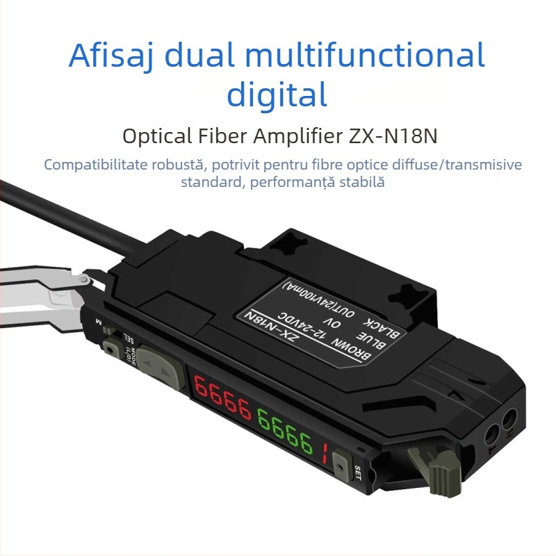 Senzor optic pe fibră Through-beam, matrice, amplificator pentru detecție în zonă, reflexie difuză