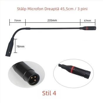 Microfon de conferințe cu tijă flexibilă gooseneck, conector aviation trei pini patru conductori, cablat, 20Hz-20kHz, SNR ≥70dB