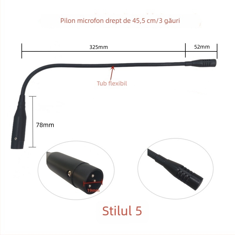Microfon de conferințe cu tijă flexibilă gooseneck, conector aviation trei pini patru conductori, cablat, 20Hz-20kHz, SNR ≥70dB