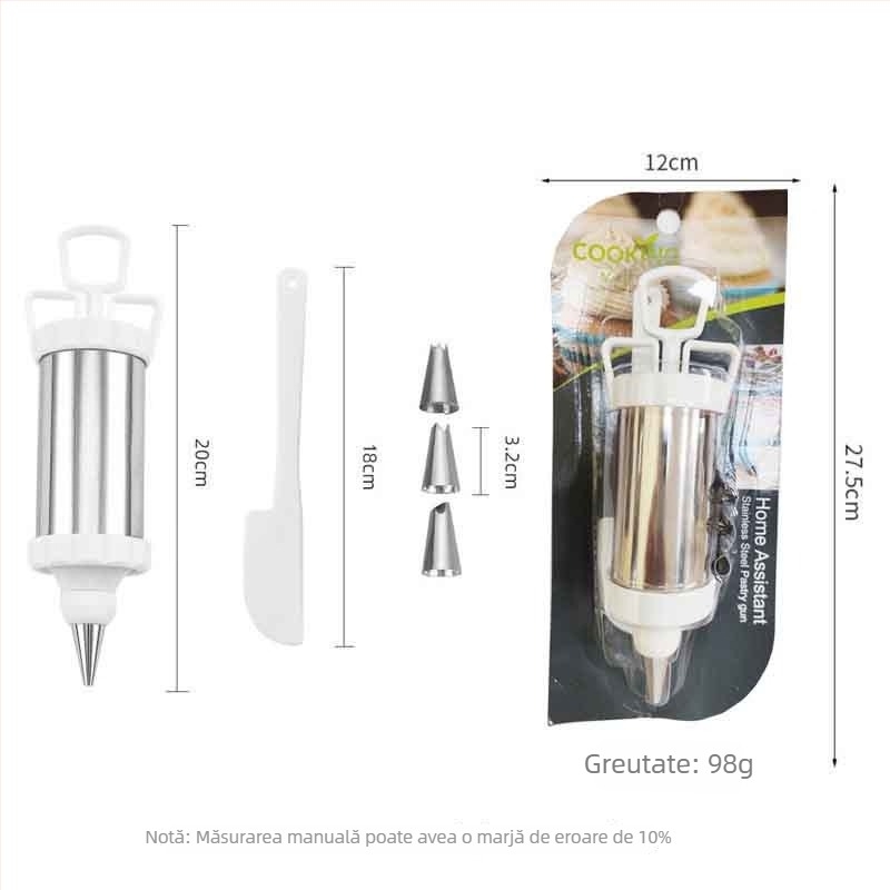 Set pistol decorare, oțel inoxidabil, One Mind, pentru decorarea cremei pe biscuiți, stil modern minimalist