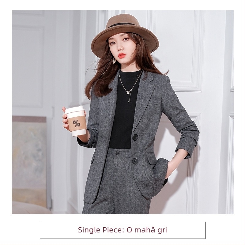 Costum femei din lână amestec, set pantaloni, mâneci lungi, model solid, primăvara 2025