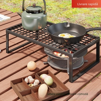 Suport exterior pentru sobă de camping — suport portabil cu plasă extinsă pentru oale (Brand: Mugg, Material: Fier artistic, Formă: Dreptunghi, Funcție: Multifuncțional, Categorie: Grătar, plasă)