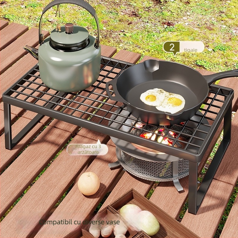 Suport exterior pentru sobă de camping — suport portabil cu plasă extinsă pentru oale (Brand: Mugg, Material: Fier artistic, Formă: Dreptunghi, Funcție: Multifuncțional, Categorie: Grătar, plasă)