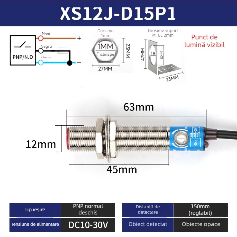 Senzor laser M18 SYM18J-D50N1 întrerupător fotoelectric cu infraroșu difuz, IP66