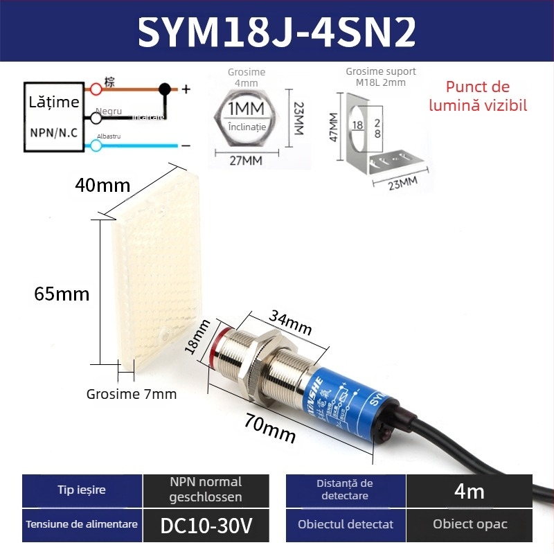 Senzor laser M18 SYM18J-D50N1 întrerupător fotoelectric cu infraroșu difuz, IP66