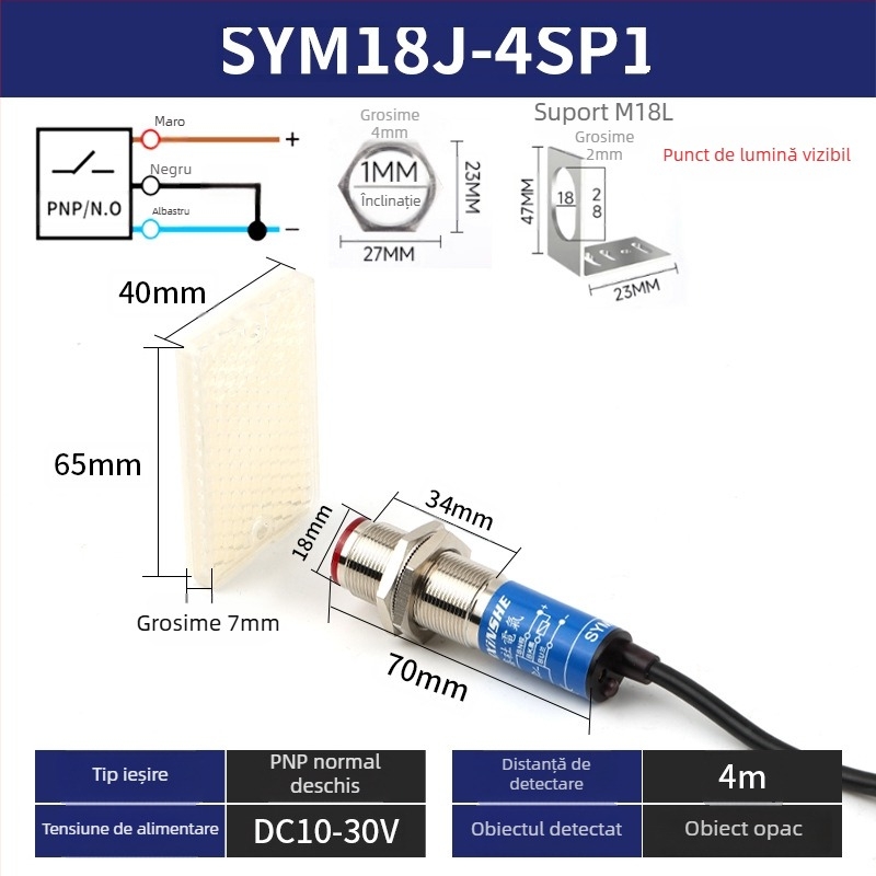 Senzor laser M18 SYM18J-D50N1 întrerupător fotoelectric cu infraroșu difuz, IP66