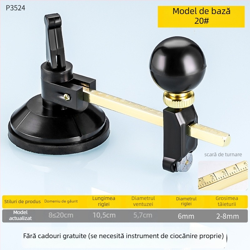 Cuțit universal pentru sticlă pentru tăierea cercurilor, cu role încărcate cu ulei, clasa industrială, design îngroșat