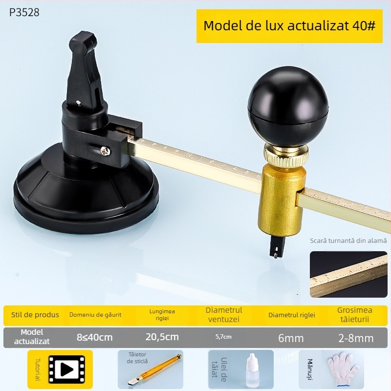 Cuțit universal pentru sticlă pentru tăierea cercurilor, cu role încărcate cu ulei, clasa industrială, design îngroșat