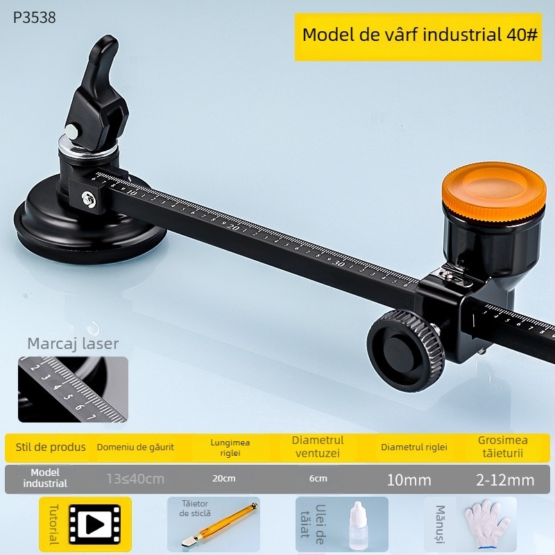 Cuțit universal pentru sticlă pentru tăierea cercurilor, cu role încărcate cu ulei, clasa industrială, design îngroșat