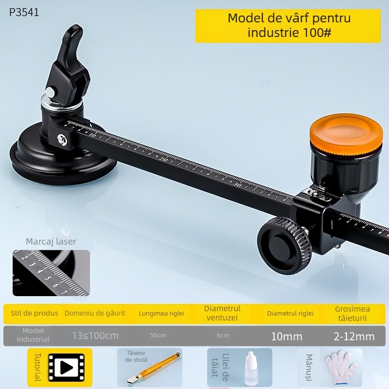 Cuțit universal pentru sticlă pentru tăierea cercurilor, cu role încărcate cu ulei, clasa industrială, design îngroșat