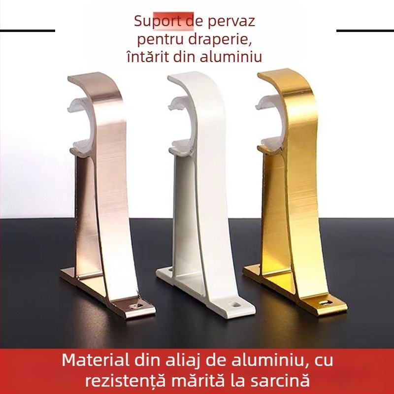 Suport pentru bara de perdea, din aliaj de aluminiu, stil roman, montat pe perete, cu două bare