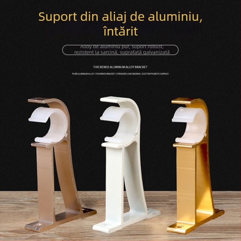 Suport pentru bara de perdea, din aliaj de aluminiu, stil roman, montat pe perete, cu două bare