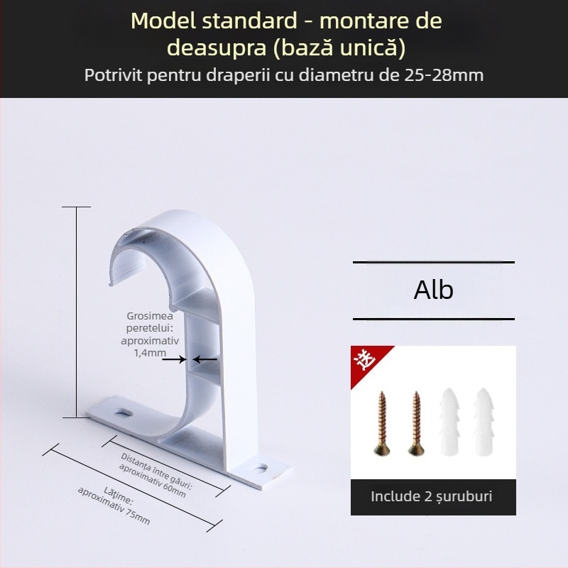 Suport pentru bara de perdea, din aliaj de aluminiu, stil roman, montat pe perete, cu două bare