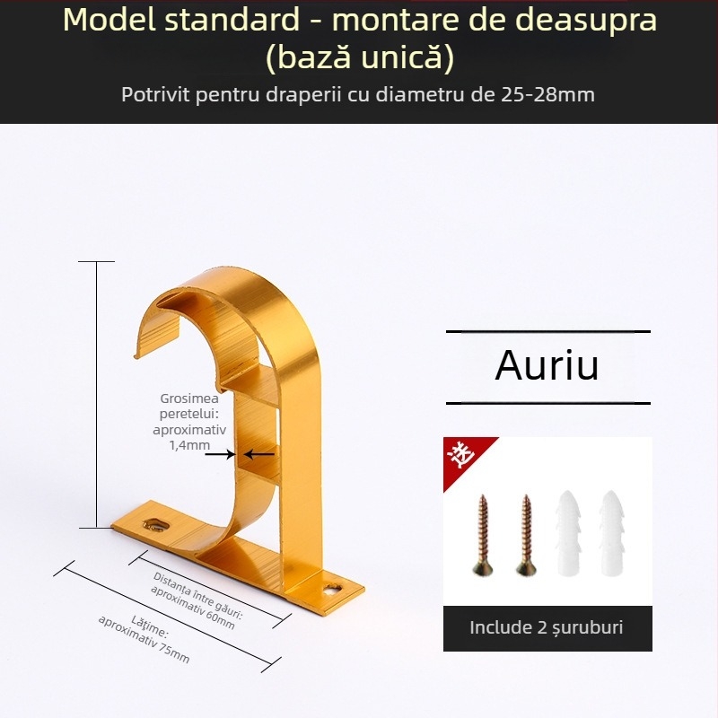 Suport pentru bara de perdea, din aliaj de aluminiu, stil roman, montat pe perete, cu două bare