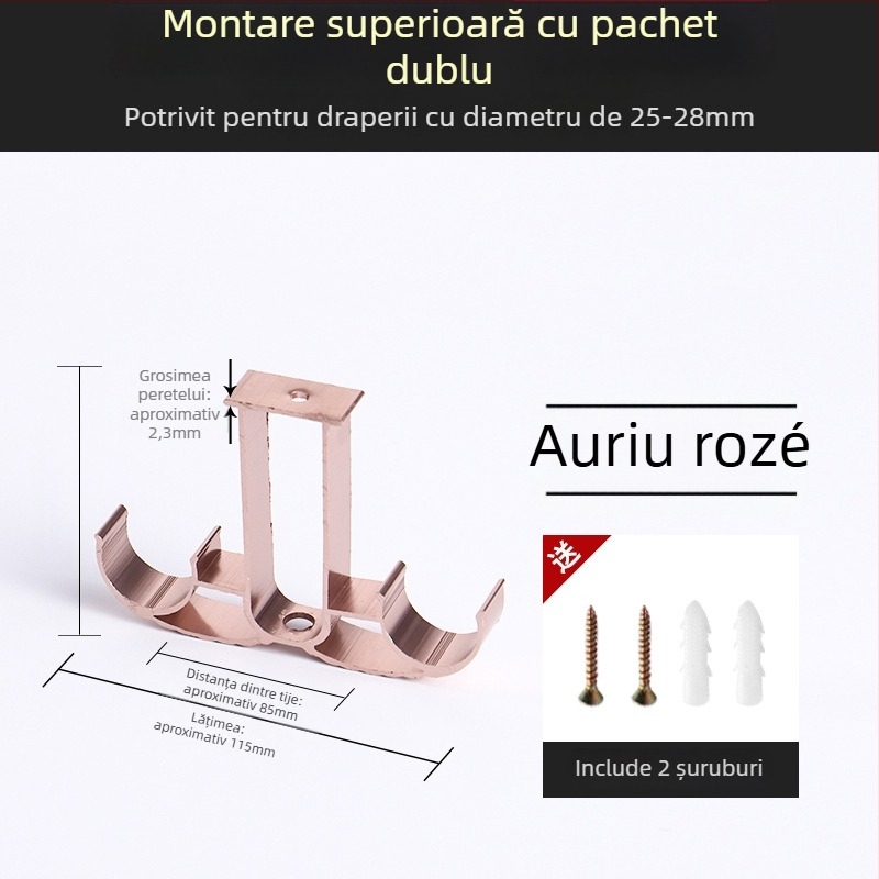 Suport pentru bara de perdea, din aliaj de aluminiu, stil roman, montat pe perete, cu două bare