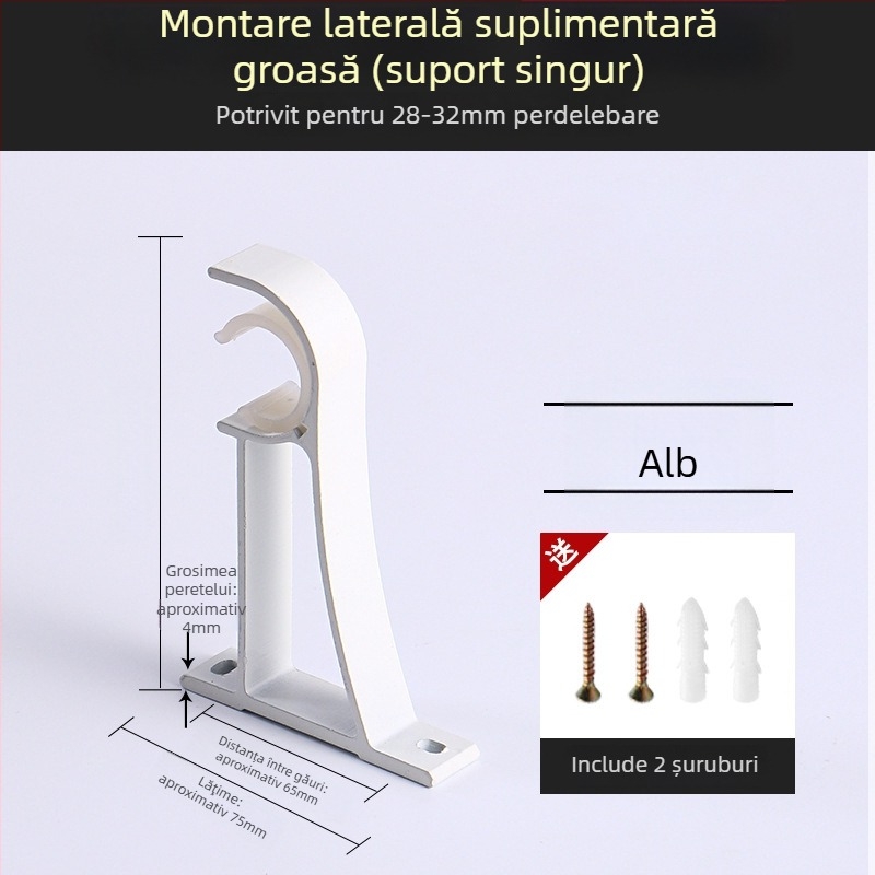 Suport pentru bara de perdea, din aliaj de aluminiu, stil roman, montat pe perete, cu două bare