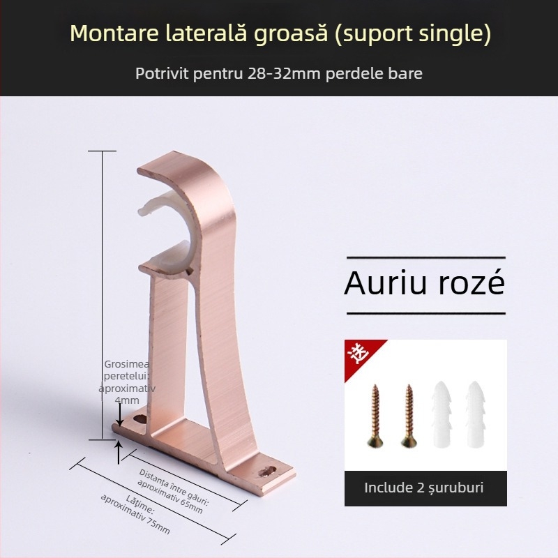Suport pentru bara de perdea, din aliaj de aluminiu, stil roman, montat pe perete, cu două bare