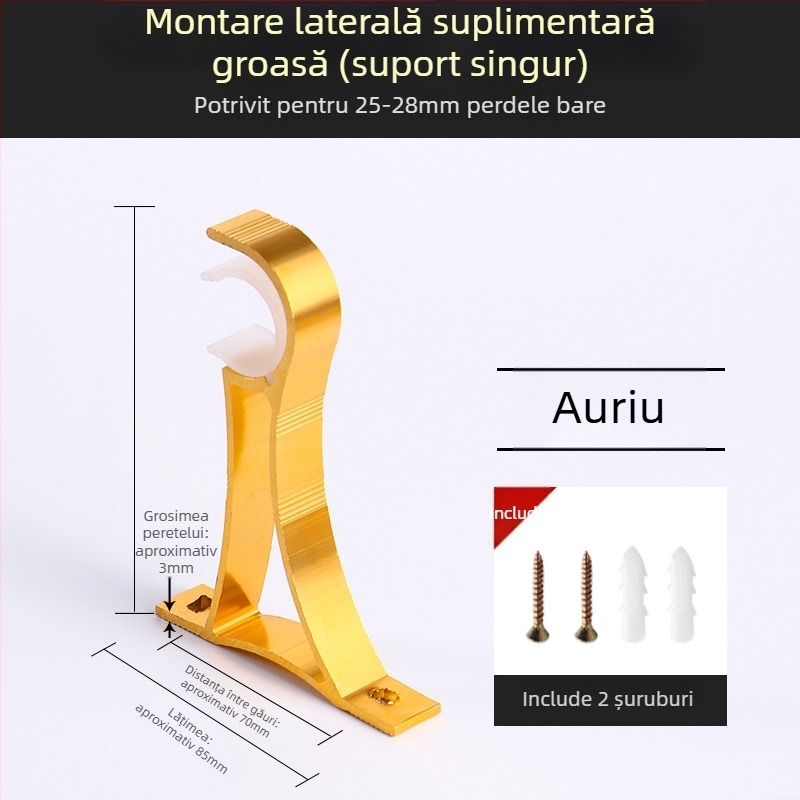 Suport pentru bara de perdea, din aliaj de aluminiu, stil roman, montat pe perete, cu două bare