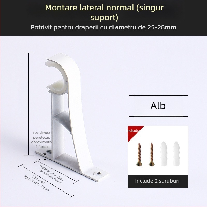 Suport pentru bara de perdea, din aliaj de aluminiu, stil roman, montat pe perete, cu două bare